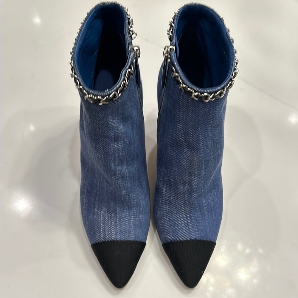 Chanel Blue Denim Chain Ankle Boots